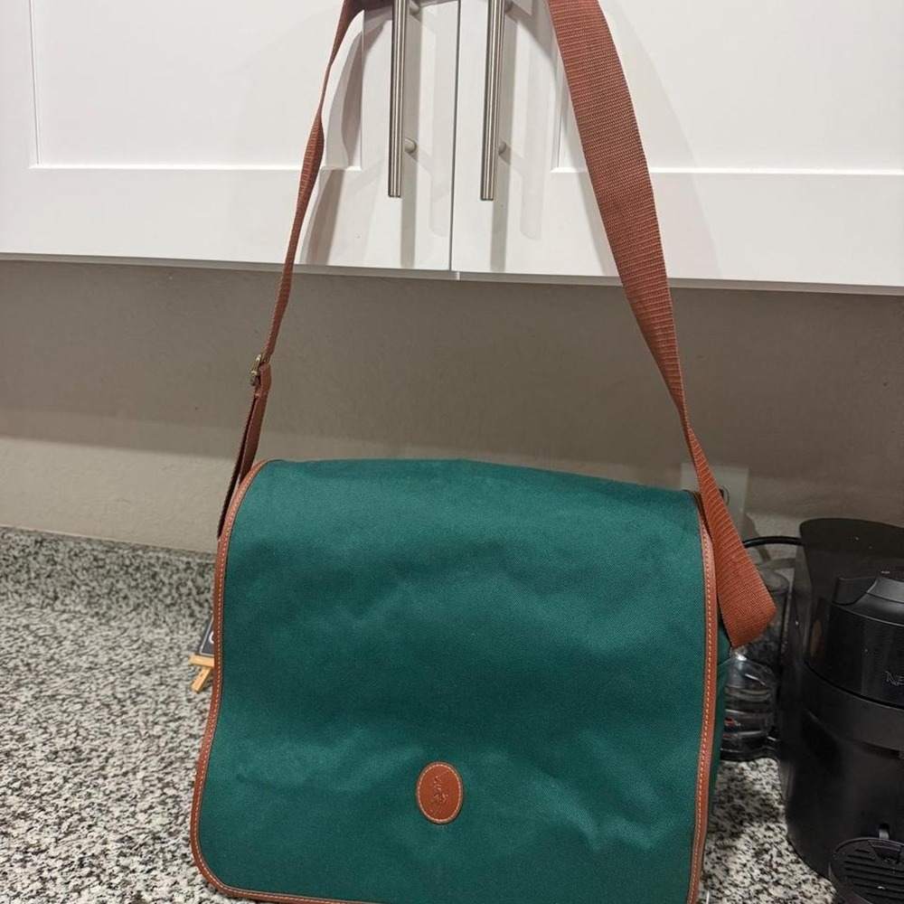 Vintage Polo Ralph Lauren Fragrances Green Canvas Messenger Crossbody Bag Large